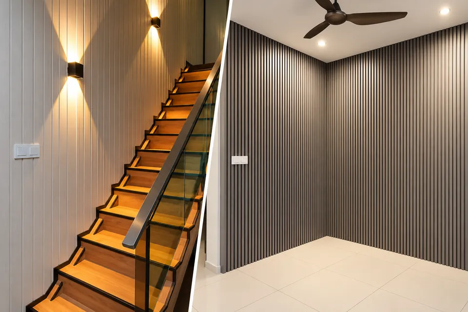 Staircase and hallway with PVC fluted wall panels