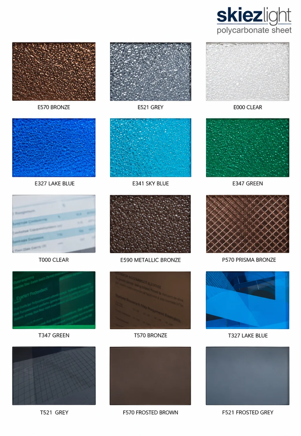 Skiezlight solid polycarbonate colour chart