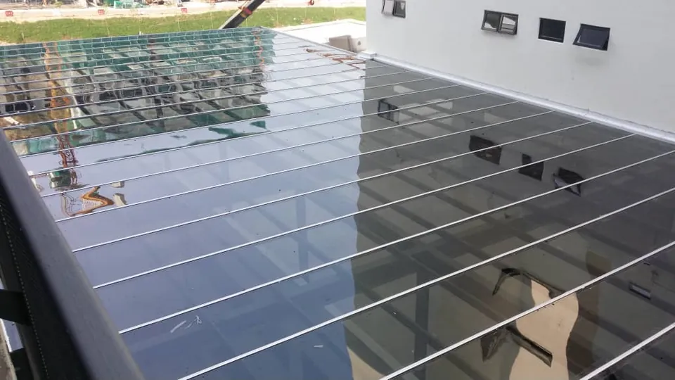 Clear polycarbonate roof over a patio